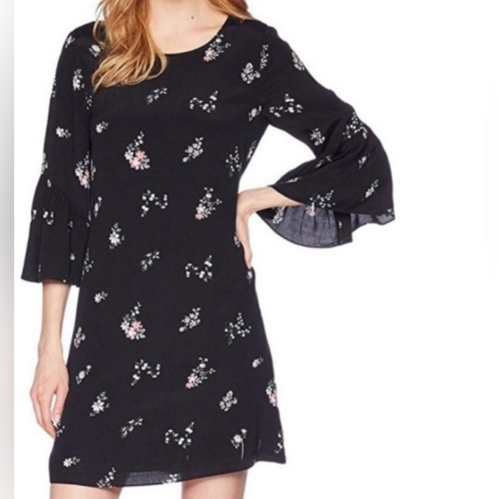 Vince Camuto | Black Floral Print Bell Sleeve Dress Sz 2